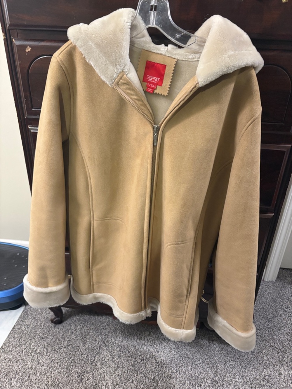 Esprit Tan Faux-Suede Teddy Jacket with Cream Shearling Hood
